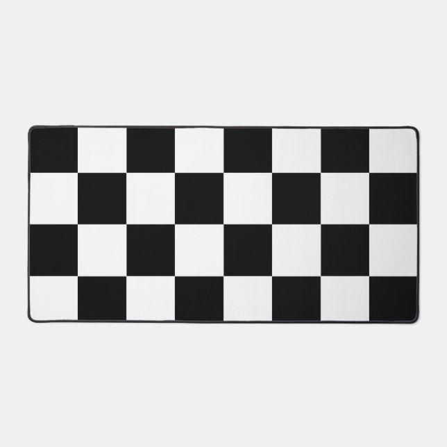 Black White Checkered Check Pattern Desk Mat (Front)