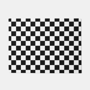 Black White Checkered Check Pattern Doormat