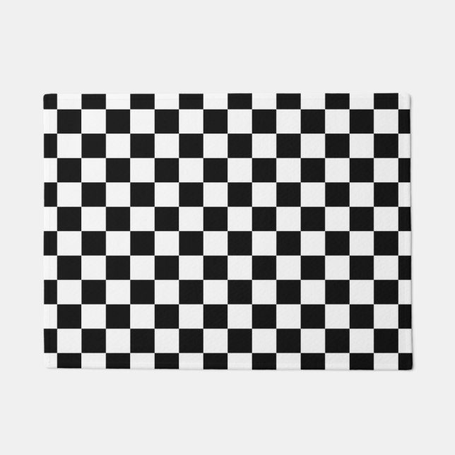 Black White Checkered Check Pattern Doormat (Front)