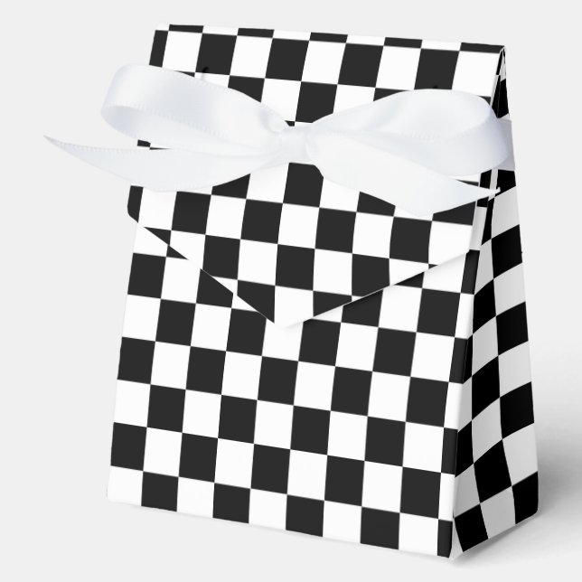 Black White Checkered Check Pattern Favor Boxes (Front)