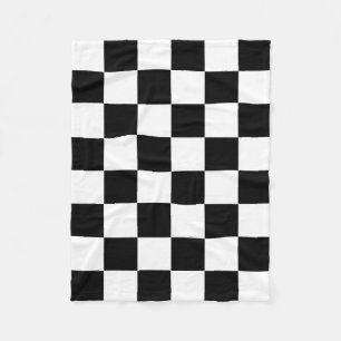 Black White Checkered Check Pattern Fleece Blanket