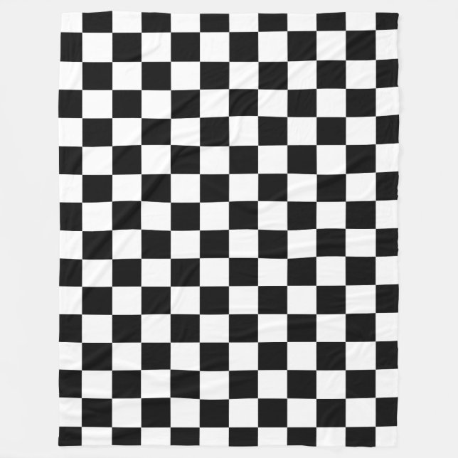 Black White Checkered Check Pattern Fleece Blanket (Front)