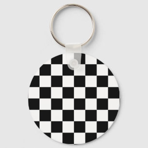 Black White Checkered Check Pattern Keychain