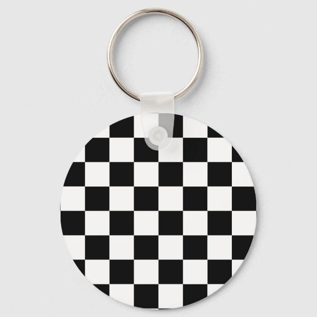 Black White Checkered Check Pattern Keychain (Front)