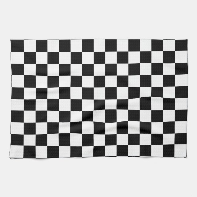 Black White Checkered Check Pattern Kitchen Towel (Horizontal)