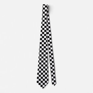 Black White Checkered Check Pattern Neck Tie
