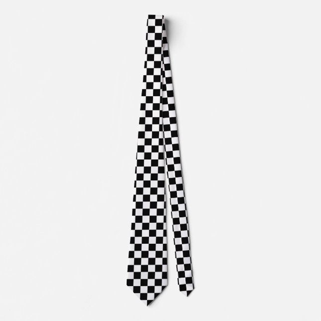 Black White Checkered Check Pattern Neck Tie (Front)