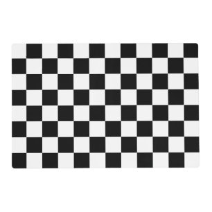 Black White Checkered Check Pattern Placemat