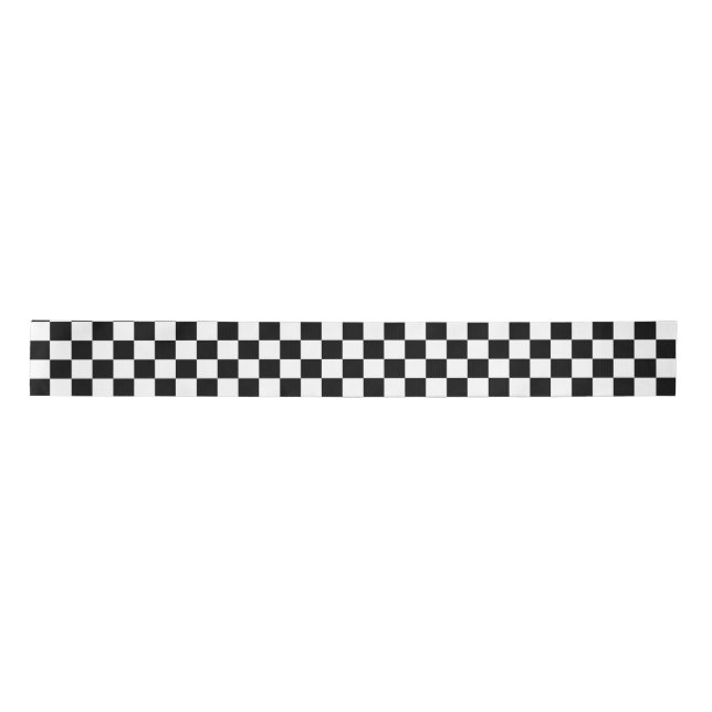 Black White Checkered Check Pattern Satin Ribbon (Front)