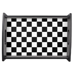 Black White Checkered Check Pattern Serving Tray