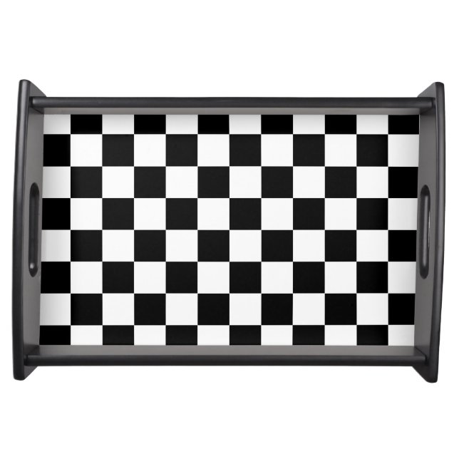 Black White Checkered Check Pattern Serving Tray (Front)