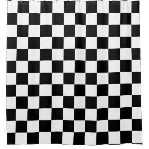 Black White Checkered Check Pattern Shower Curtain