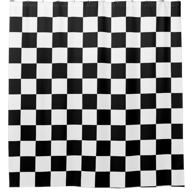 Black White Checkered Check Pattern Shower Curtain (Front)