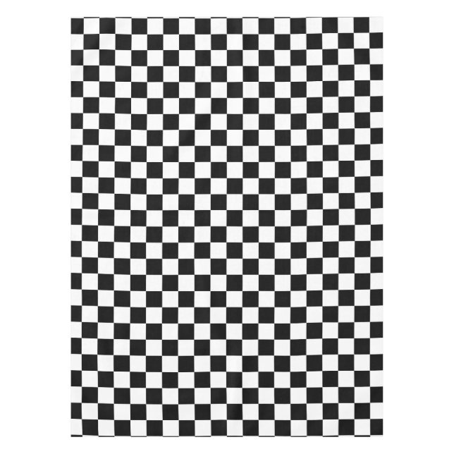 Black White Checkered Check Pattern Tablecloth (Front)