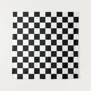 Black White Checkered Check Pattern Tapestry