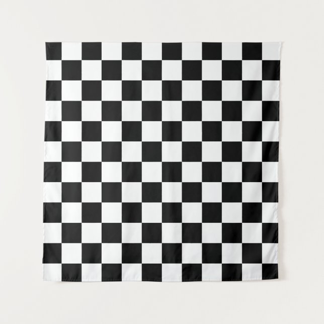 Black White Checkered Check Pattern Tapestry (Front)