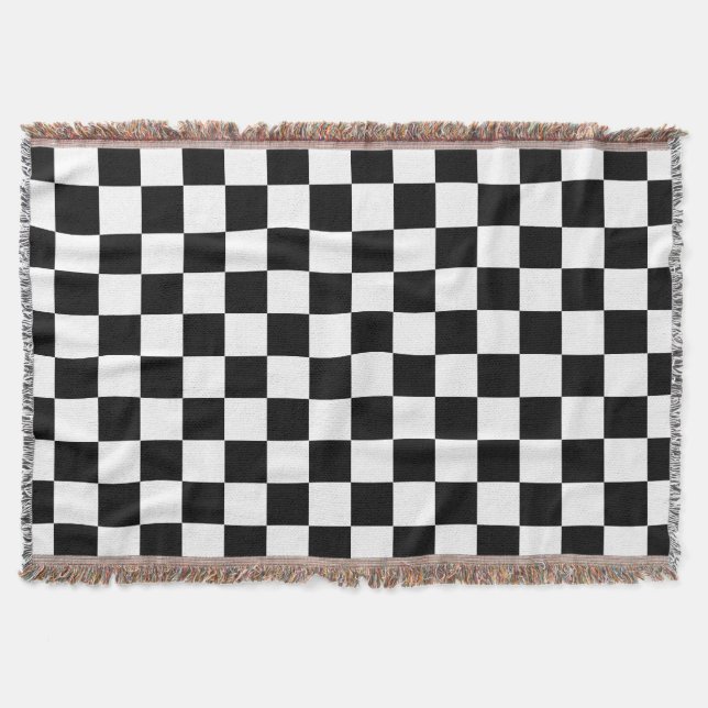 Black White Checkered Check Pattern Throw Blanket (Front)