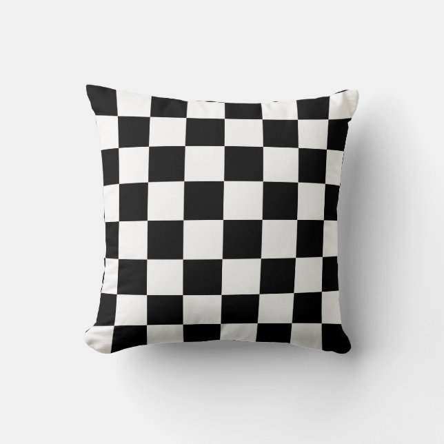 Black White Checkered Check Pattern Throw Pillow (Front)