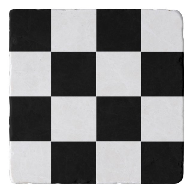 Black White Checkered Check Pattern Trivet (Front)