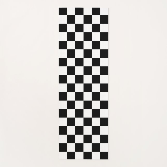 Black White Checkered Check Pattern Yoga Mat (Front)