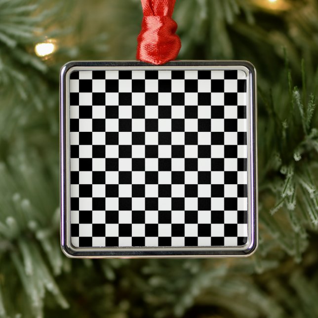 Black White Checkered Christmas Square Ornament (Tree)