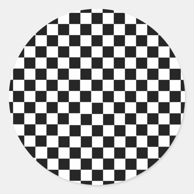 Black White Checkered Classic Round Sticker (Front)