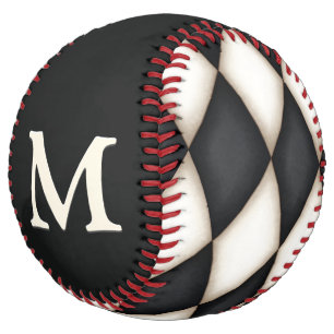 Black & White Checkered Custom Monogrammed Softball