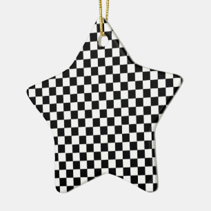 Black White Checkered Custom Text Ceramic Ornament