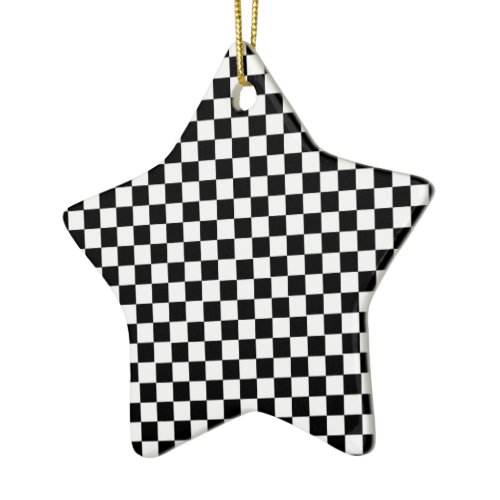 Black White Checkered Custom Text Ceramic Ornament