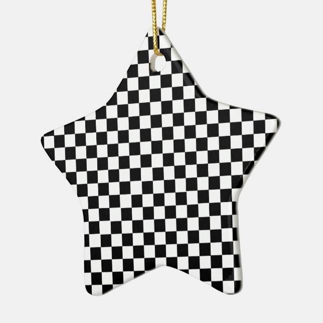 Black White Checkered Custom Text Ceramic Ornament (Left)