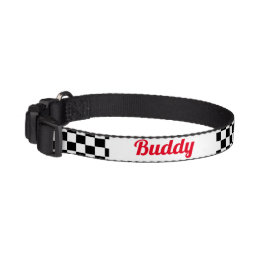 Black White Checkered Dog Puppy Doggy Name Modern Pet Collar