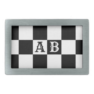 BLACK WHITE CHECKERED FLAG BELT BUCKLE