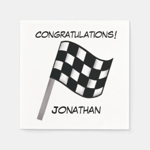 Black White Checkered Flag Congratulations Name Napkins