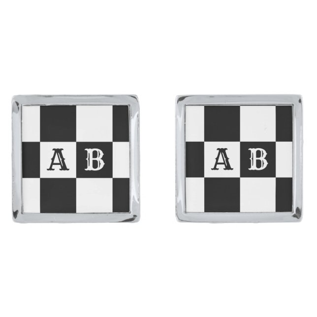 BLACK WHITE CHECKERED FLAG CUFFLINKS (Front)