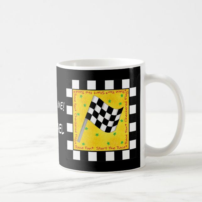 Black White Checkered Flag Name Personalized Coffee Mug (Right)