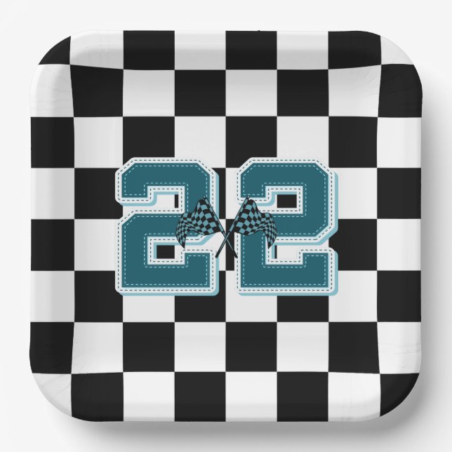 Black & white checkered, flag Paper plate  (Front)