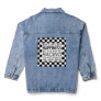 Black White Checkered Flag Pattern On Blue Jeans Denim Jacket