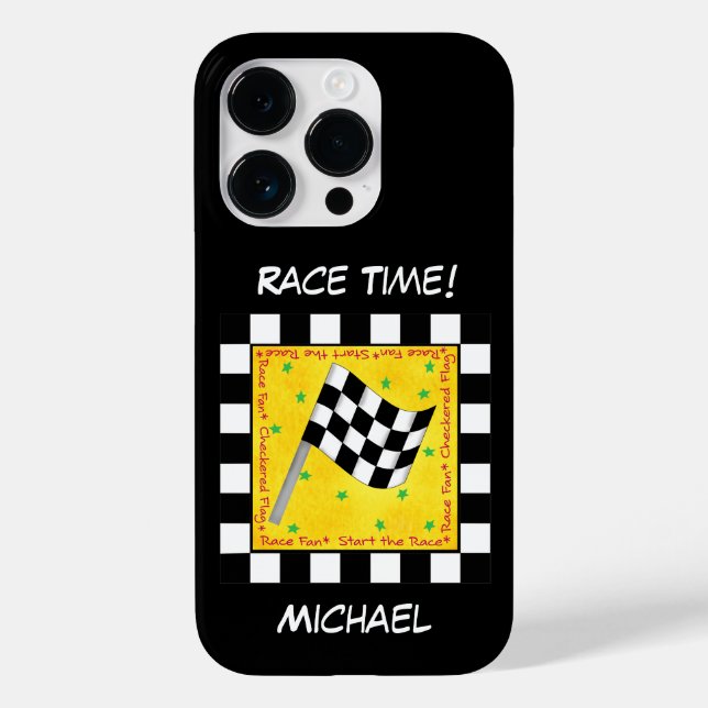 Black White Checkered Flag Race Black Personalized Case-Mate iPhone Case (Back)