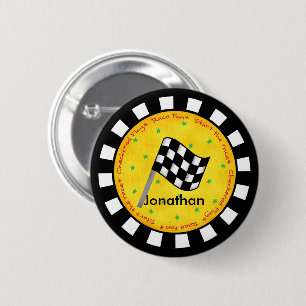 Black White Checkered Flag Round Name Badge Pinback Button