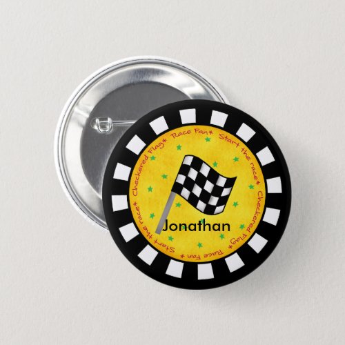 Black White Checkered Flag Round Name Badge Pinback Button