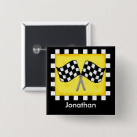 Black White Checkered Flag Yellow Name Badge