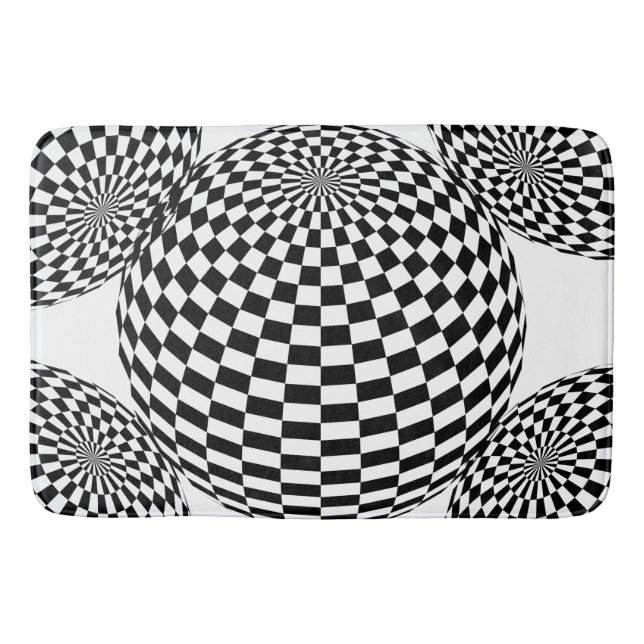 Black/White Checkered Globe Thunder_Cove Bath Mat (Front)