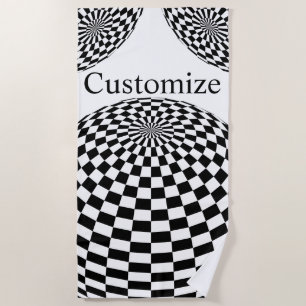 Black/White Checkered Globe Thunder_Cove Beach Towel