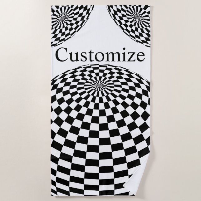 Black/White Checkered Globe Thunder_Cove Beach Towel (Front)