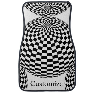 Black/White Checkered Globe Thunder_Cove Car Floor Mat