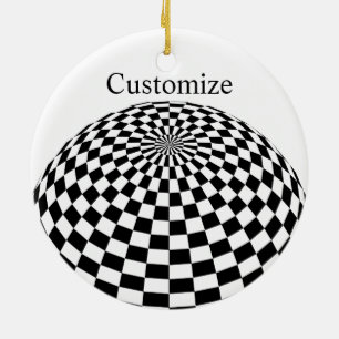 Black/White Checkered Globe Thunder_Cove Ceramic Ornament