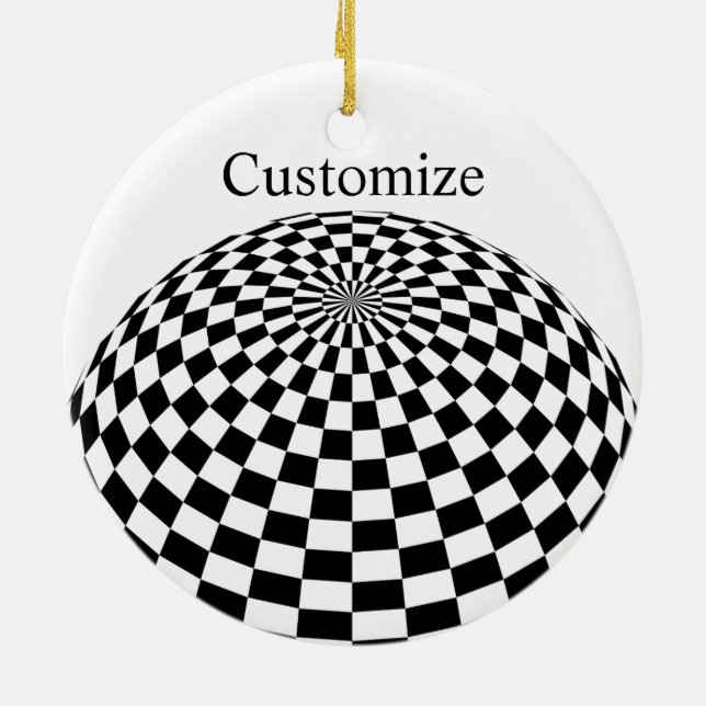Black/White Checkered Globe Thunder_Cove Ceramic Ornament (Back)