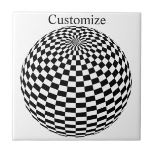 Black/White Checkered Globe Thunder_Cove Ceramic Tile