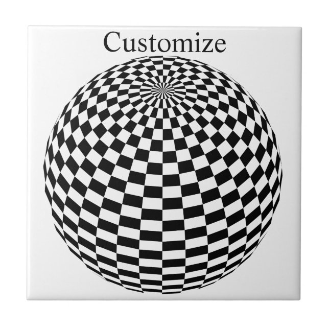 Black/White Checkered Globe Thunder_Cove Ceramic Tile (Front)