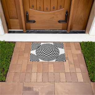 Black/White Checkered Globe Thunder_Cove Doormat